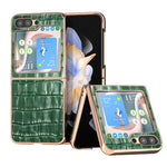 Custodia per telefono galvanica in vera pelle con trama di coccodrillo, For Samsung Galaxy S23 FE 5G, For Samsung Galaxy Z Fold5, For Samsung Galaxy Z Flip5
