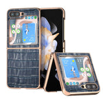 Custodia per telefono galvanica in vera pelle con trama di coccodrillo, For Samsung Galaxy S23 FE 5G, For Samsung Galaxy Z Fold5, For Samsung Galaxy Z Flip5