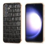 Custodia per telefono galvanica in vera pelle con trama di coccodrillo, For Samsung Galaxy S23 FE 5G, For Samsung Galaxy Z Fold5, For Samsung Galaxy Z Flip5