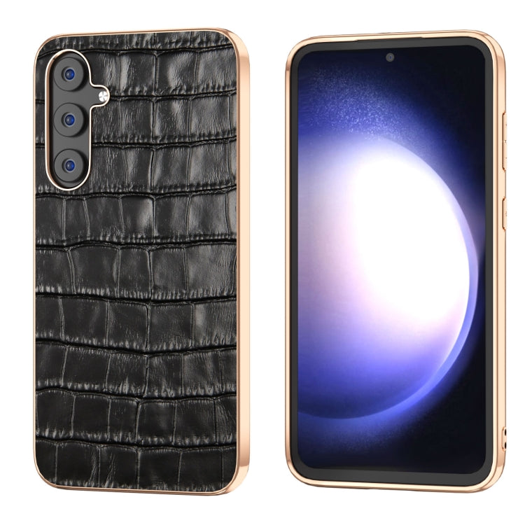 Custodia per telefono galvanica in vera pelle con trama di coccodrillo, For Samsung Galaxy S23 FE 5G, For Samsung Galaxy Z Fold5, For Samsung Galaxy Z Flip5