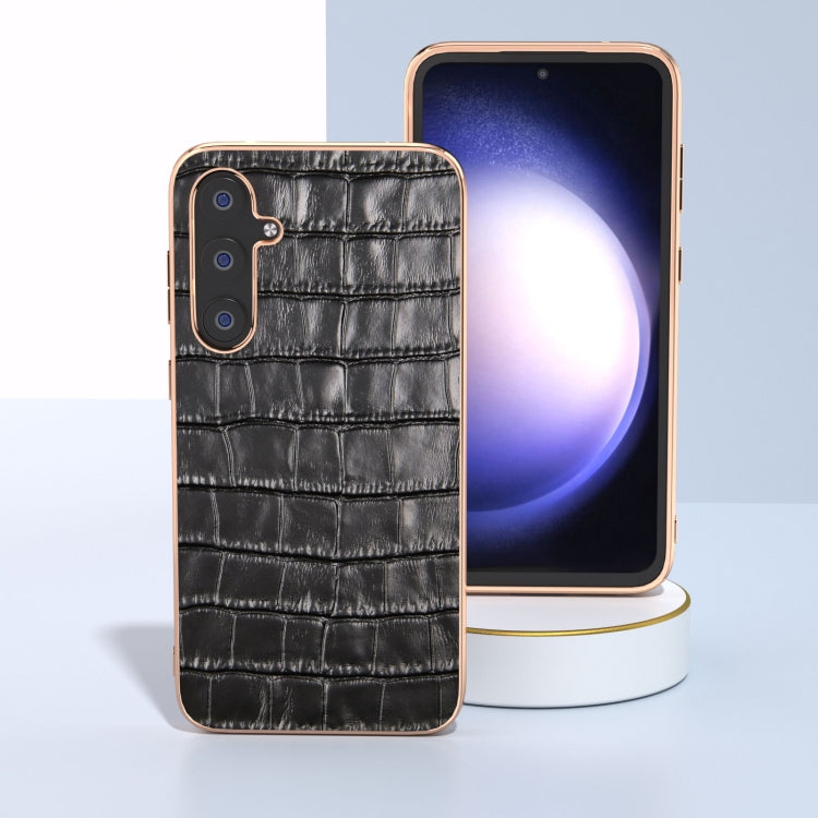 Custodia per telefono galvanica in vera pelle con trama di coccodrillo, For Samsung Galaxy S23 FE 5G, For Samsung Galaxy Z Fold5, For Samsung Galaxy Z Flip5