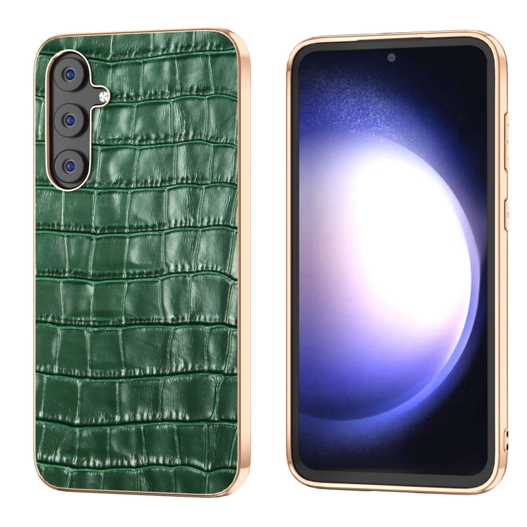 Custodia per telefono galvanica in vera pelle con trama di coccodrillo, For Samsung Galaxy S23 FE 5G, For Samsung Galaxy Z Fold5, For Samsung Galaxy Z Flip5