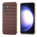 Custodia per telefono galvanica in vera pelle con trama di coccodrillo, For Samsung Galaxy S23 FE 5G, For Samsung Galaxy Z Fold5, For Samsung Galaxy Z Flip5
