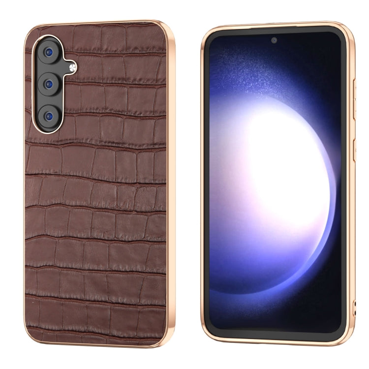 Custodia per telefono galvanica in vera pelle con trama di coccodrillo, For Samsung Galaxy S23 FE 5G, For Samsung Galaxy Z Fold5, For Samsung Galaxy Z Flip5