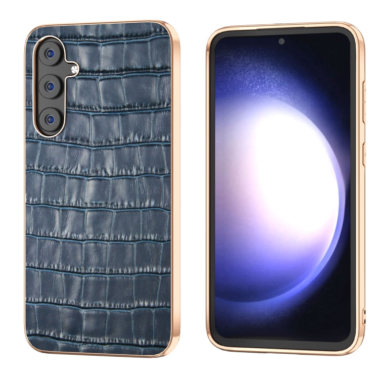 Custodia per telefono galvanica in vera pelle con trama di coccodrillo, For Samsung Galaxy S23 FE 5G, For Samsung Galaxy Z Fold5, For Samsung Galaxy Z Flip5
