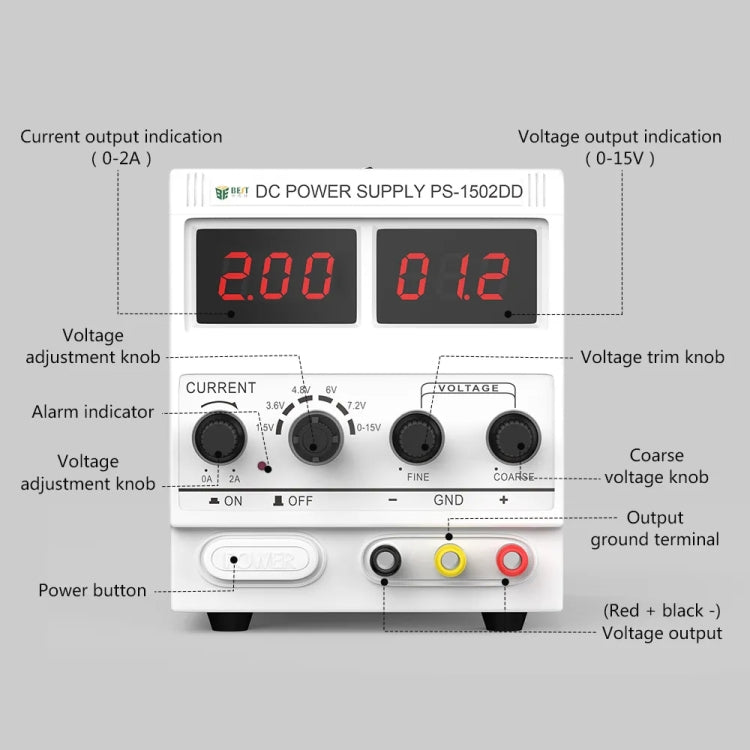 BEST 1502DD Alimentatore regolato CC con display digitale 15V / 2A, 110V US Plug, 220V EU Plug