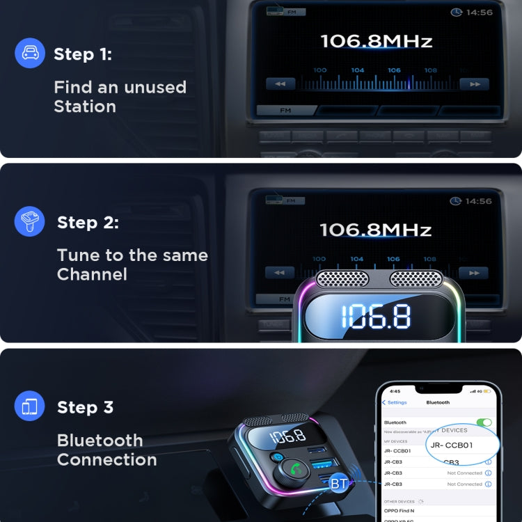 JOYROOM JR-CCB01 Trasmettitore FM wireless per auto a doppio microfono da 48 W, JR-CCB01