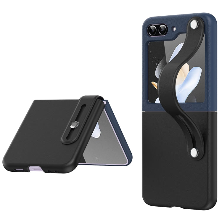 Custodia per telefono pieghevole con cinturino in pelle a contrasto, For Samsung Galaxy Z Flip5