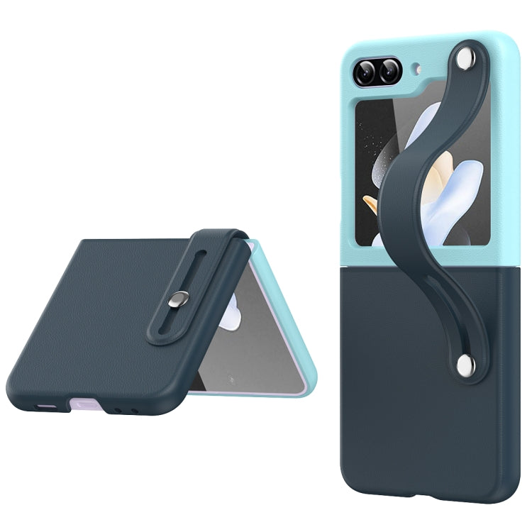 Custodia per telefono pieghevole con cinturino in pelle a contrasto, For Samsung Galaxy Z Flip5