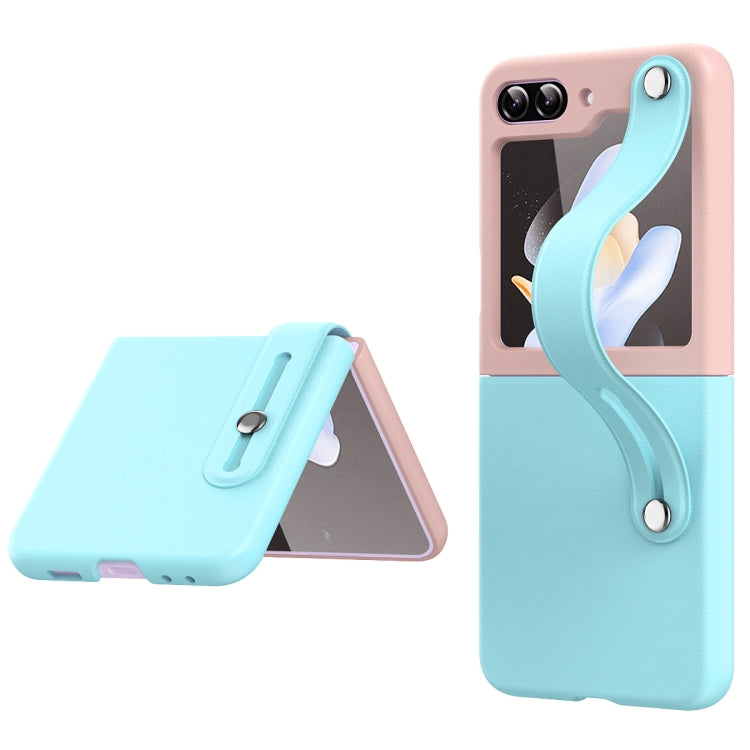 Custodia per telefono pieghevole con cinturino in pelle a contrasto, For Samsung Galaxy Z Flip5