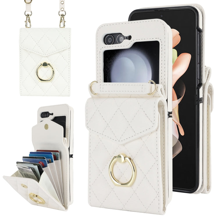 Custodia per telefono con slot per schede RFID Diamond Lattice con supporto per anello, For Samsung Galaxy Z Flip7 5G, For Samsung Galaxy Z Flip6 / Flip7 FE, For Samsung Galaxy Z Flip5
