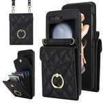 Custodia per telefono con slot per schede RFID Diamond Lattice con supporto per anello, For Samsung Galaxy Z Flip7 5G, For Samsung Galaxy Z Flip6 / Flip7 FE, For Samsung Galaxy Z Flip5
