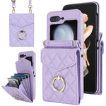Custodia per telefono con slot per schede RFID Diamond Lattice con supporto per anello, For Samsung Galaxy Z Flip7 5G, For Samsung Galaxy Z Flip6 / Flip7 FE, For Samsung Galaxy Z Flip5