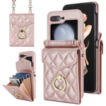 Custodia per telefono con slot per schede RFID Diamond Lattice con supporto per anello, For Samsung Galaxy Z Flip7 5G, For Samsung Galaxy Z Flip6 / Flip7 FE, For Samsung Galaxy Z Flip5