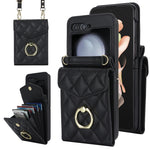 Custodia per telefono con slot per schede RFID Diamond Lattice con supporto per anello, For Samsung Galaxy Z Flip7 5G, For Samsung Galaxy Z Flip6 / Flip7 FE, For Samsung Galaxy Z Flip5