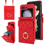 Custodia per telefono con slot per schede RFID Diamond Lattice con supporto per anello, For Samsung Galaxy Z Flip7 5G, For Samsung Galaxy Z Flip6 / Flip7 FE, For Samsung Galaxy Z Flip5