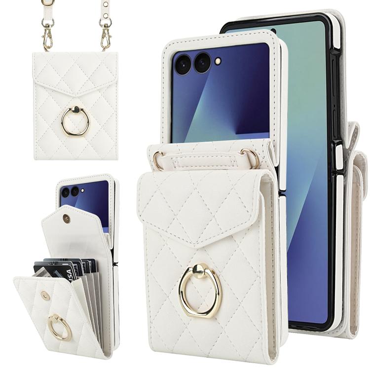 Custodia per telefono con slot per schede RFID Diamond Lattice con supporto per anello, For Samsung Galaxy Z Flip7 5G, For Samsung Galaxy Z Flip6 / Flip7 FE, For Samsung Galaxy Z Flip5