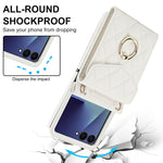 Custodia per telefono con slot per schede RFID Diamond Lattice con supporto per anello, For Samsung Galaxy Z Flip7 5G, For Samsung Galaxy Z Flip6 / Flip7 FE, For Samsung Galaxy Z Flip5