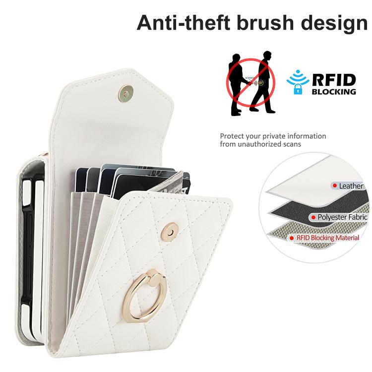 Custodia per telefono con slot per schede RFID Diamond Lattice con supporto per anello, For Samsung Galaxy Z Flip7 5G, For Samsung Galaxy Z Flip6 / Flip7 FE, For Samsung Galaxy Z Flip5