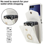 Custodia per telefono con slot per schede RFID Diamond Lattice con supporto per anello, For Samsung Galaxy Z Flip7 5G, For Samsung Galaxy Z Flip6 / Flip7 FE, For Samsung Galaxy Z Flip5
