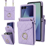 Custodia per telefono con slot per schede RFID Diamond Lattice con supporto per anello, For Samsung Galaxy Z Flip7 5G, For Samsung Galaxy Z Flip6 / Flip7 FE, For Samsung Galaxy Z Flip5