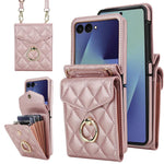 Custodia per telefono con slot per schede RFID Diamond Lattice con supporto per anello, For Samsung Galaxy Z Flip7 5G, For Samsung Galaxy Z Flip6 / Flip7 FE, For Samsung Galaxy Z Flip5