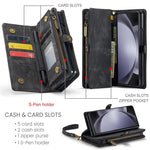 CaseMe 008 Custodia in pelle per telefono a portafoglio con cerniera multifunzionale, For Samsung Galaxy Z Fold5