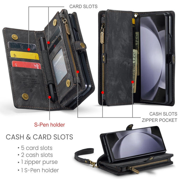 CaseMe 008 Custodia in pelle per telefono a portafoglio con cerniera multifunzionale, For Samsung Galaxy Z Fold5