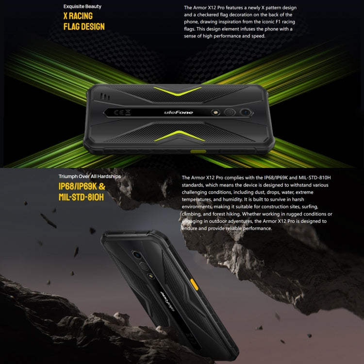 Ulefone Armor X12 Pro, telefono robusto IP68/IP69K, Android 13 MediaTek Helio G36 Octa Core da 5,45 pollici, rete: 4G, NFC, 4GB+64GB