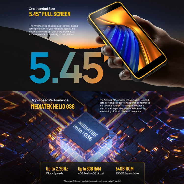 Ulefone Armor X12 Pro, telefono robusto IP68/IP69K, Android 13 MediaTek Helio G36 Octa Core da 5,45 pollici, rete: 4G, NFC, 4GB+64GB