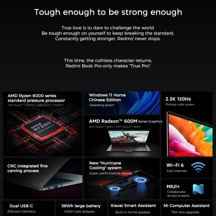 Xiaomi RedmiBook Pro 14 pollici Laptop 2022, Windows 11 Home versione cinese, AMD Ryzen 7 6800H Octa Core, R7-6800H