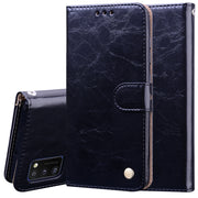 Custodia in pelle a vibrazione orizzontale con struttura in cera d'olio stile business con supporto, slot per schede e portafoglio, For Samsung Galaxy A41, For Xiaomi Redmi Note 9