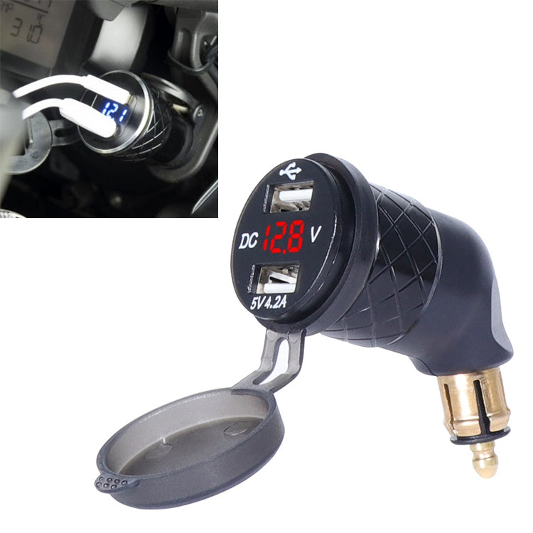 Caricatore a gomito per motocicletta speciale con spina europea tedesca Caricatore doppio voltmetro USB 4.2A, Black, Blue, Red, Gold