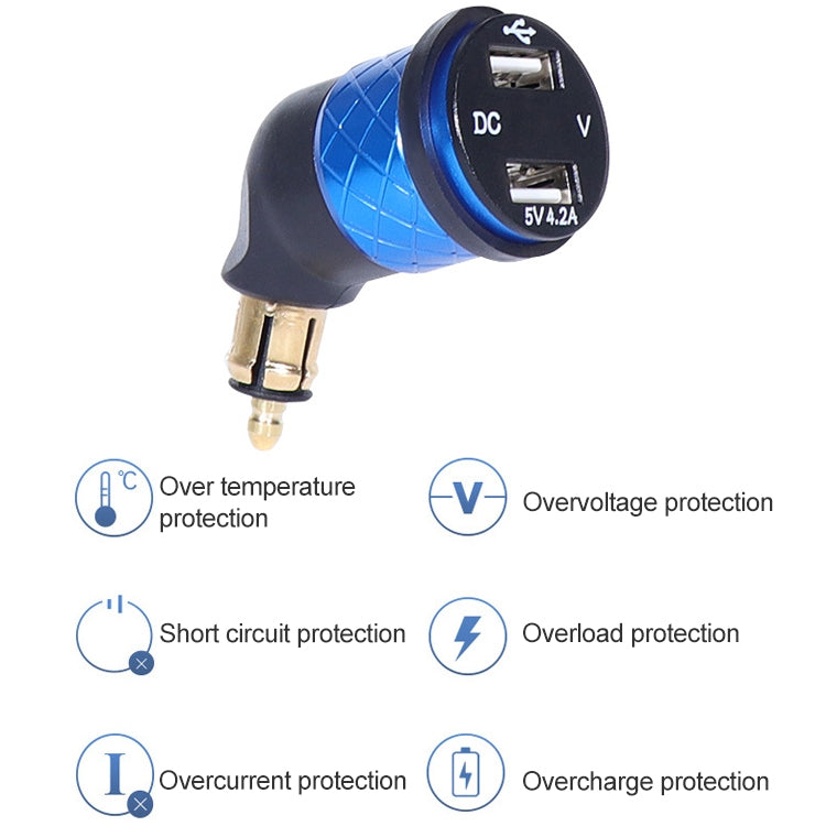 Caricatore a gomito per motocicletta speciale con spina europea tedesca Caricatore doppio voltmetro USB 4.2A, Black, Blue, Red, Gold