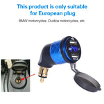 Caricatore a gomito per motocicletta speciale con spina europea tedesca Caricatore doppio voltmetro USB 4.2A, Black, Blue, Red, Gold