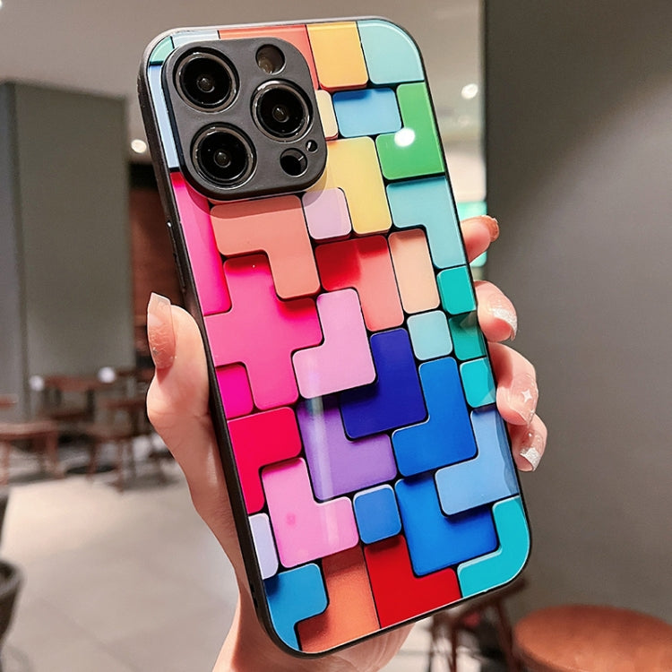 Custodia per telefono in vetro antiurto con motivo a mattoncini colorati, For iPhone 6s / 6