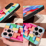 Custodia per telefono in vetro antiurto con motivo a mattoncini colorati, For iPhone 6s / 6