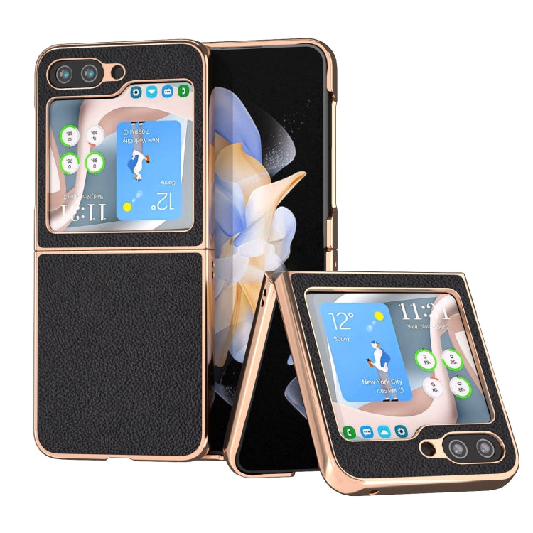 Cassa del telefono di struttura del litchi di placcatura nano, For Samsung Galaxy Z Flip5