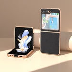 Cassa del telefono di struttura del litchi di placcatura nano, For Samsung Galaxy Z Flip5