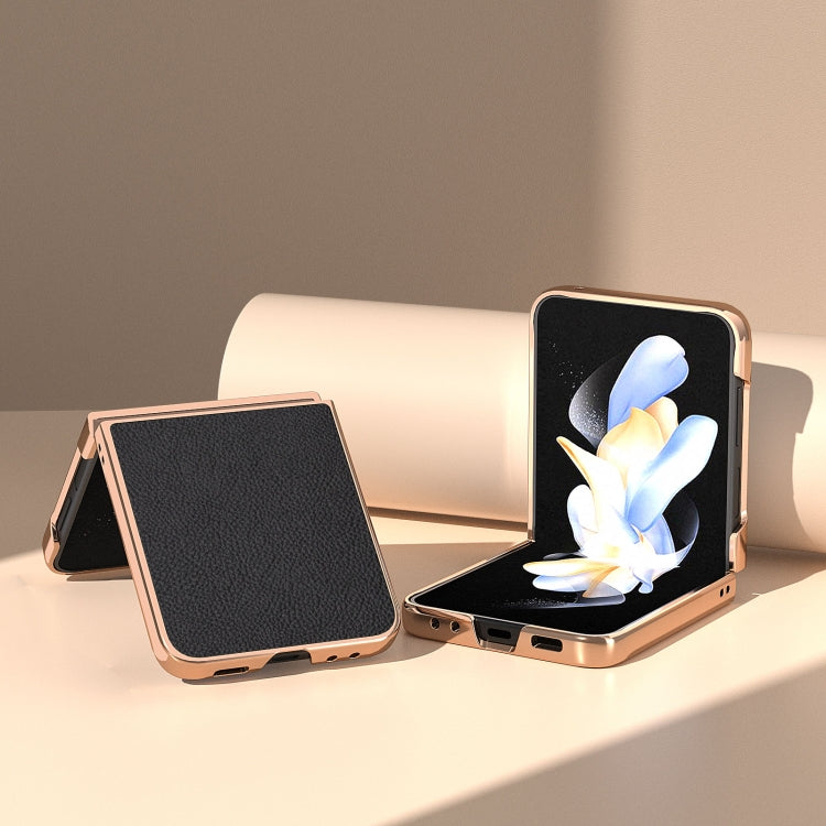 Cassa del telefono di struttura del litchi di placcatura nano, For Samsung Galaxy Z Flip5