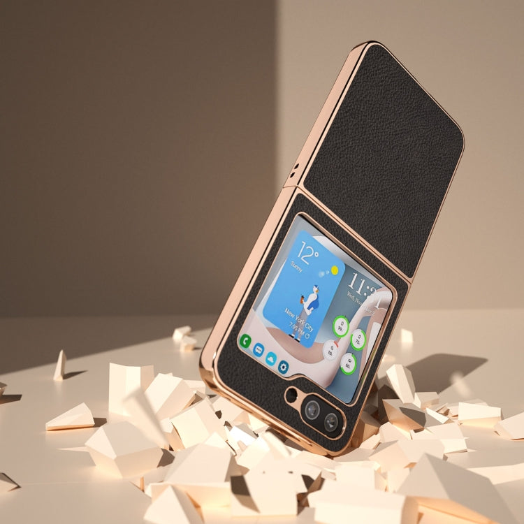 Cassa del telefono di struttura del litchi di placcatura nano, For Samsung Galaxy Z Flip5