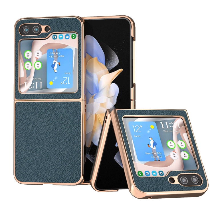 Cassa del telefono di struttura del litchi di placcatura nano, For Samsung Galaxy Z Flip5