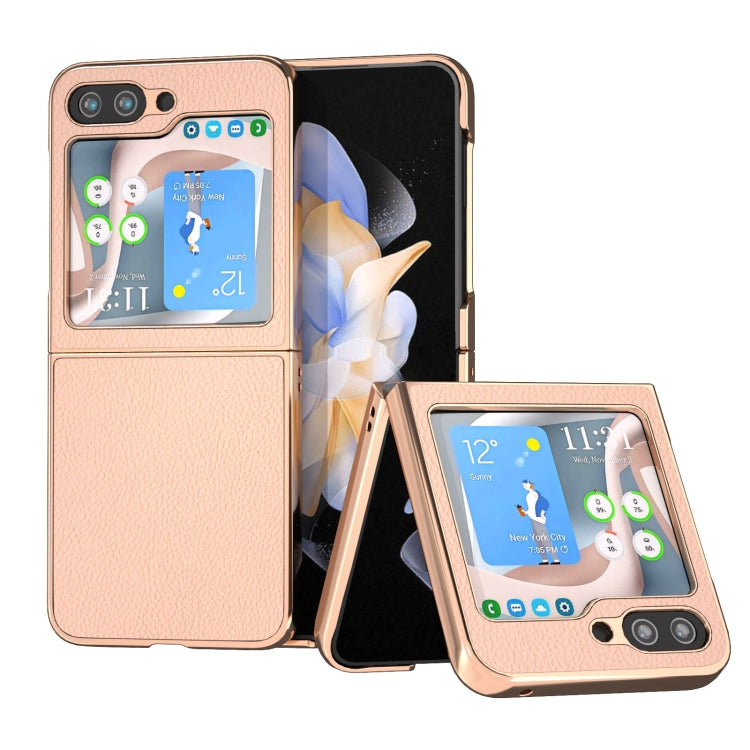 Cassa del telefono di struttura del litchi di placcatura nano, For Samsung Galaxy Z Flip5