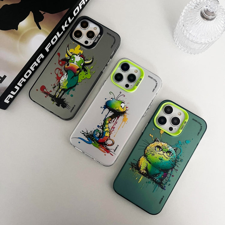 Cassa del telefono della pittura a olio animale di serie dell'argento di colore di doppio strato, For iPhone 15 Plus