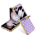 Custodia per telefono in PU con struttura a diamante con placcatura integrata GKK con anello, For Samsung Galaxy Z Flip6/7 FE, For Samsung Galaxy Z Flip7 5G, For Samsung Galaxy Z Flip5