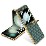 Custodia per telefono in PU con struttura a diamante con placcatura integrata GKK con anello, For Samsung Galaxy Z Flip6/7 FE, For Samsung Galaxy Z Flip7 5G, For Samsung Galaxy Z Flip5