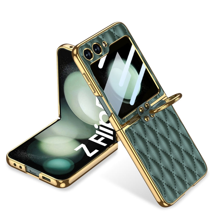 Custodia per telefono in PU con struttura a diamante con placcatura integrata GKK con anello, For Samsung Galaxy Z Flip6/7 FE, For Samsung Galaxy Z Flip7 5G, For Samsung Galaxy Z Flip5