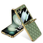 Custodia per telefono in PU con struttura a diamante con placcatura integrata GKK con anello, For Samsung Galaxy Z Flip6/7 FE, For Samsung Galaxy Z Flip7 5G, For Samsung Galaxy Z Flip5