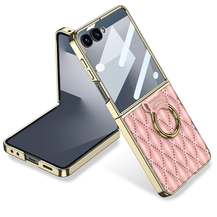 Custodia per telefono in PU con struttura a diamante con placcatura integrata GKK con anello, For Samsung Galaxy Z Flip6/7 FE, For Samsung Galaxy Z Flip7 5G, For Samsung Galaxy Z Flip5
