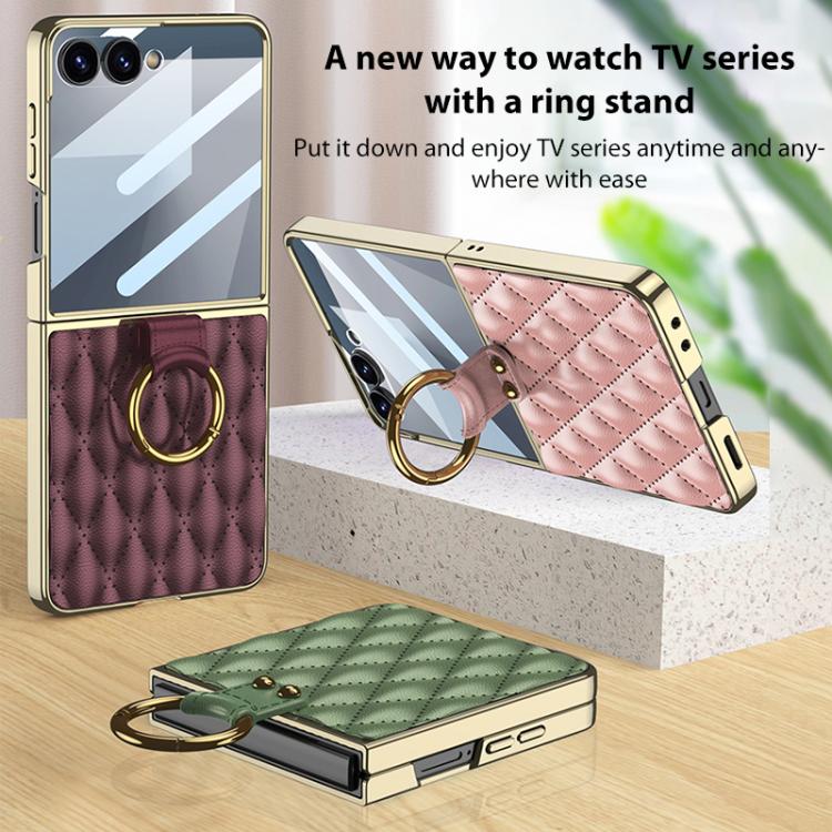 Custodia per telefono in PU con struttura a diamante con placcatura integrata GKK con anello, For Samsung Galaxy Z Flip6/7 FE, For Samsung Galaxy Z Flip7 5G, For Samsung Galaxy Z Flip5
